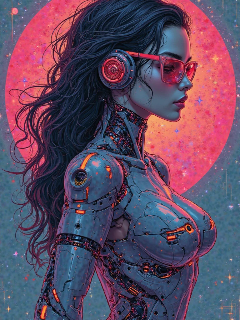 An ardent depiction of a youthful Slavic female embodied in exquisite realism, her dark hair contrasting against her sleek spacesuit. She is aboard a luminous futuristic spaceship, encapsulated by a myriad of levitating felines. Borrowing from the energetic and adventurous vibe specific to sci-fi comic books, the scene exudes a vibrant dynamism. The spaceship expresses its identity through a large insignia, 'NEOFLEX'. Adding a whimsical touch is a festively adorned Christmas tree in the backdrop. The girl expertly maneuvers a laptop, also donned with 'NEOFLEX', epitomizing her astute programming skills. The wide encompassing view, analogous to that captured by a wide-angle Nikon D850, immerses the viewer in this captivating space odyssey.