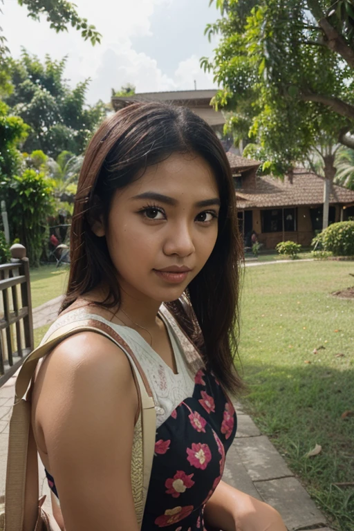 ((self-taken photo)), natural colors, ((selfie photo)), of a 22-year-old Sri Lankan woman named Kasuni, (dark long ponytail hair), dark fair skin, black eyes, feminine features, iPhone, mobile quality, mobile focus, tack smooth, Instagram filter, TikTok filter, detailed face, detailed eyes, oiled skin, profile picture, smiling, ((turquoise short, pink t-shirt, ladies jewelry)), natural lighting.