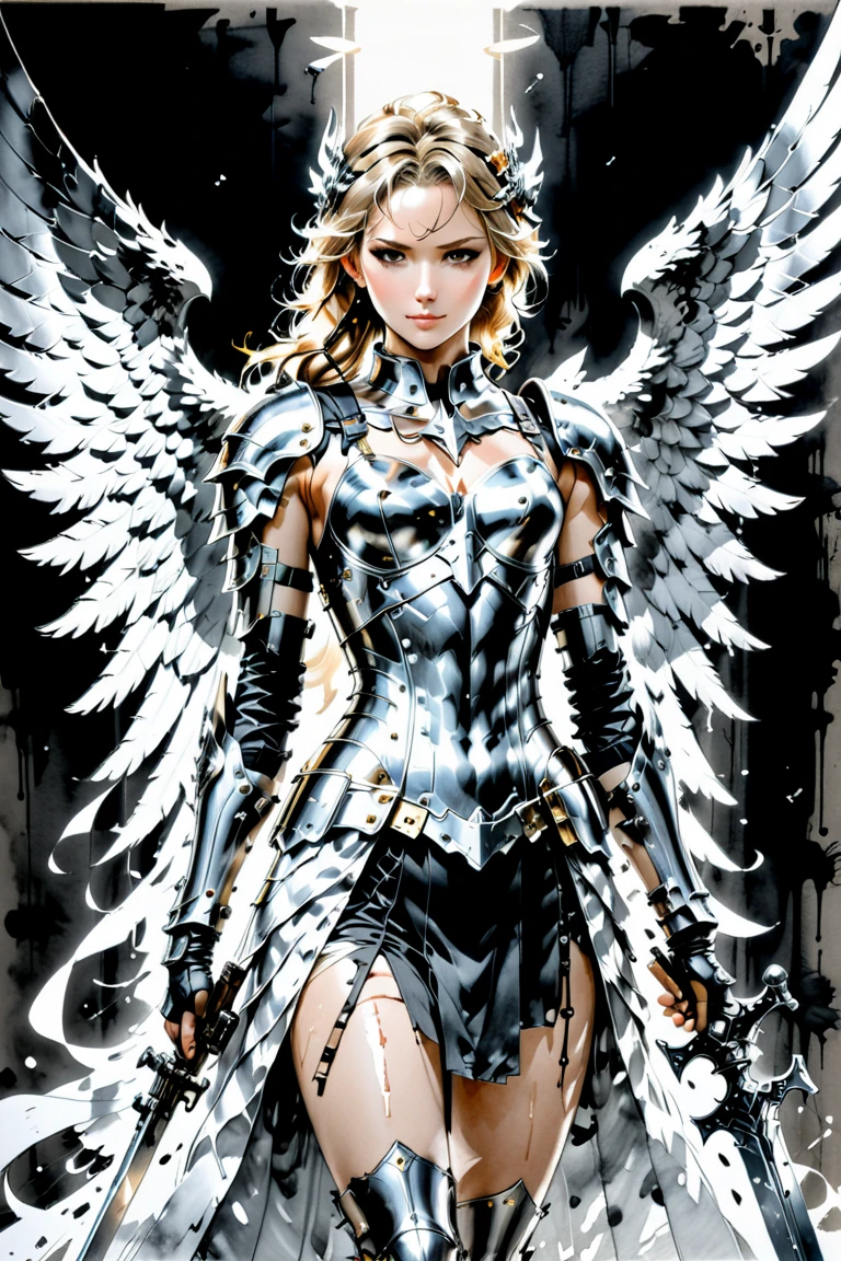 girl, angel, metal armor, solo, closeup