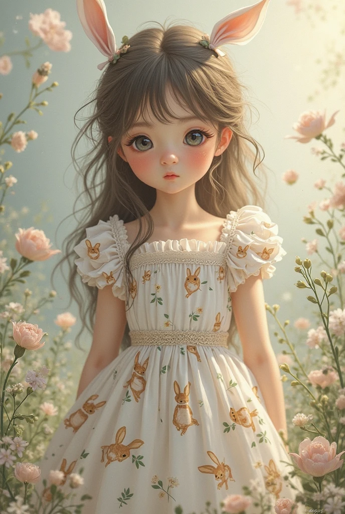 Arafed portrait of a girl in a field of daisies, Girl in a flower field, by Alexander Kucharsky, A  girl, standing on a flower field, Frontal girl in a flower field, In the field of flowers, by Igor Grabar, based on Andrea Kovch, Alex Gross, Portrait of a girl in a flower field, breathtaking art, A  girl, standing on a flower field