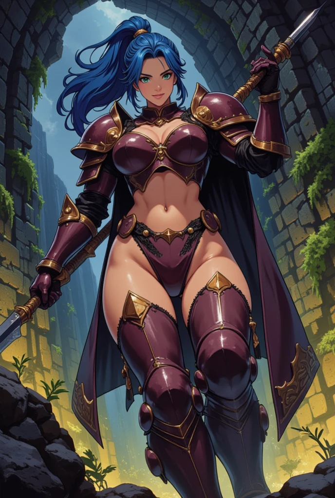 (masterpiece, best quality, high resolution, ((full body, standing,))((huge breasts)) woman, 1 magical warrior, powerful looking, with very shaggy red hair tied in a long braid, full body magical warrior armor flaming sword in hands,((full body,dark skin))
