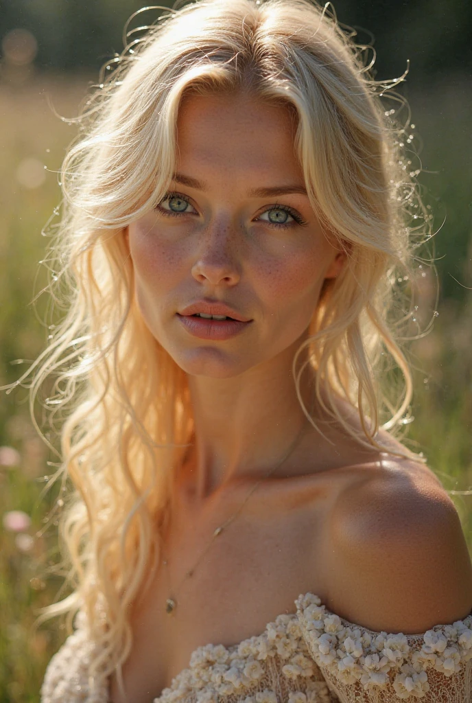 make pictures of this woman in other places blonde hair and blue eye