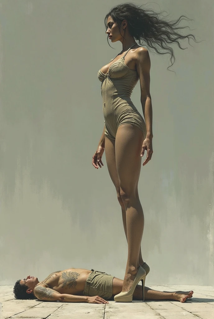 ((very detailed)), ((very realistic)), ((standing up, arms along the body)), turning back to camera, looking at camera, in a ((gloomy very dark alley by a rainy night)), ((night sky)), ((rain)), short ((very messy dark drenched hair)), ((very small ass)), ((extremely skinny)), ((extremely skinny legs)), ((extremely thin hips)), ((extremely long legs)), mildly muscular, (medium breasts), mildly muscular abdominals, very cute 18 year old ager ((blushing)), ((big smile)), ((reflective lips and skin)), ((wet)), wearing ((naked)), and old worn sneakers, ((dramatic gloomy very warm artificial lighting)), foggy damp ambiance, short depth of field, high film grain, (lightly desaturated colours), wide angle shot