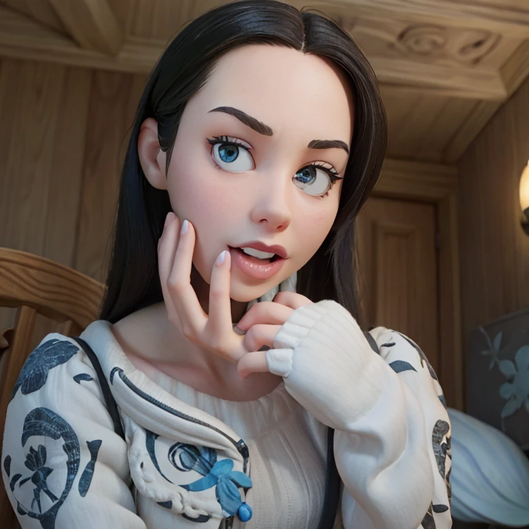 A milf hugging a stuffed penguin between her legs, cute pose, oreilles de chat, Cat tail,; Dark hair, Braided long hair, red lips, belle poitrine, clivage, Charismatic character, Avatar de seconde vie, Nice screenshot, Femme seduisante vue complète du corps, High quality, very detailed skin