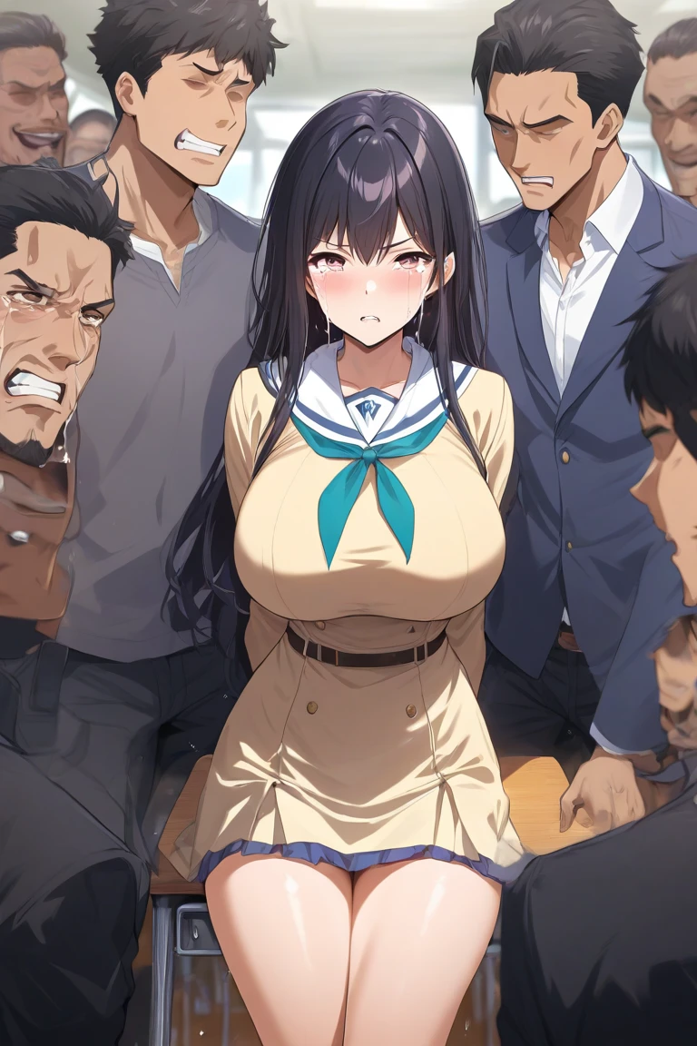 Highest quality,masterpiece,Nipples,Black Hair,class,Female teacher in her 40s,pubic hair,Instructing male students while completely naked,smile,calm,Health Room