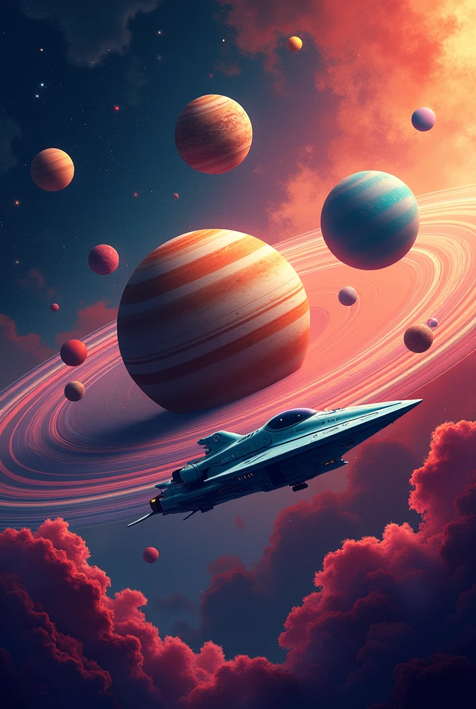 A vibrant, stylized illustration of the solar system with planet ...