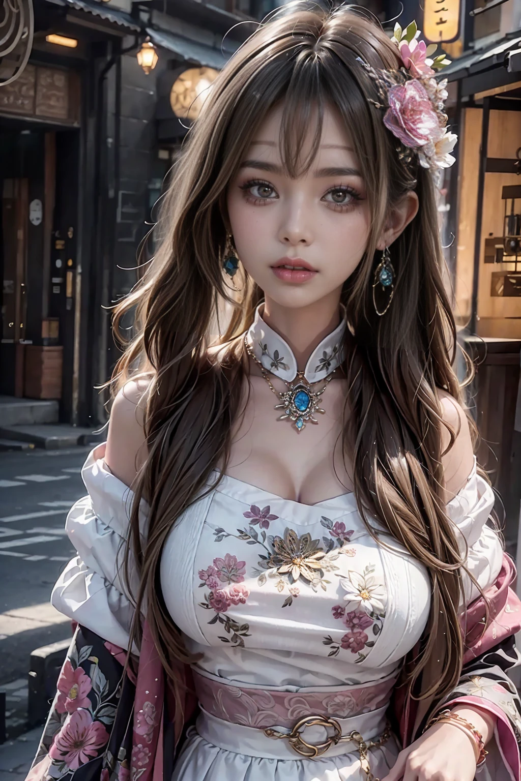 Masterpiece, top quality, pretty girl, 16 years old, innocence, long hair, front upper body, smile, red lips, long and neat face,