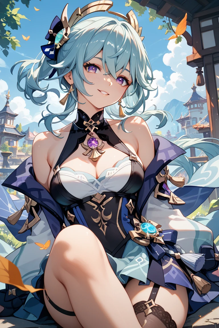 最high quality、high quality、best image quality、8K、最High resolution、High resolution、最high quality、masterpiece、whole body photos、 skin in every detail、 face in every detail、 eyes in every detail、 lips in every detail、 teeth in every detail、 ears with attention to detail、 hair with detailed details、arms with attention to detail、 hands with attention to detail、 fingers with attention to detail、 (fine hands、thumb1reference4)、 legs with attention to detail, feet with attention to detail, 8k, ultra HD, sharp focus, details hair, beautiful hair, details face, beautiful detail eye, details pupil, perfect hand, vibrant colours, soft lighting.
1girl, god, god power, short hair, hair accessory, hair ornaments, sky blue hair, single ponytail hair, beautiful hair, lilac eyes, glow eyes, huge breast, small thigh, slim body, god clothes, fantasy clothes, sexy, seduction
wind blows, sunset, evening, clear sky, show legs