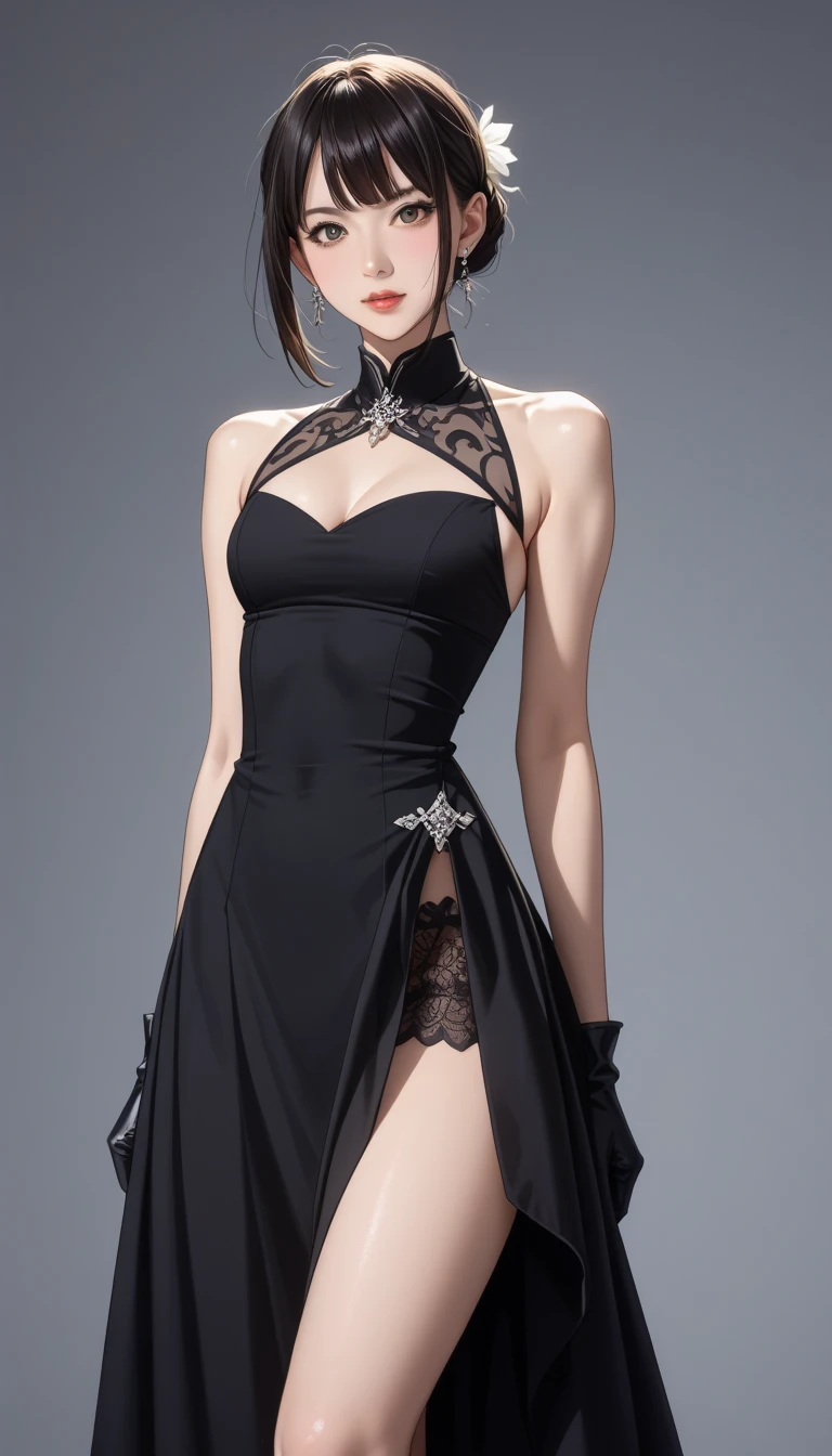 there is a woman in a black dress posing for a picture, Photorealistic anime girl rendering, 3d rendering character art 8k, 8K portrait rendering, Gwaites style artwork, types of bacteria ; 3d unreal engine, 8K high quality detailed art, Smooth anime CG art, beautiful attractive anime woman, cinematic bust portrait