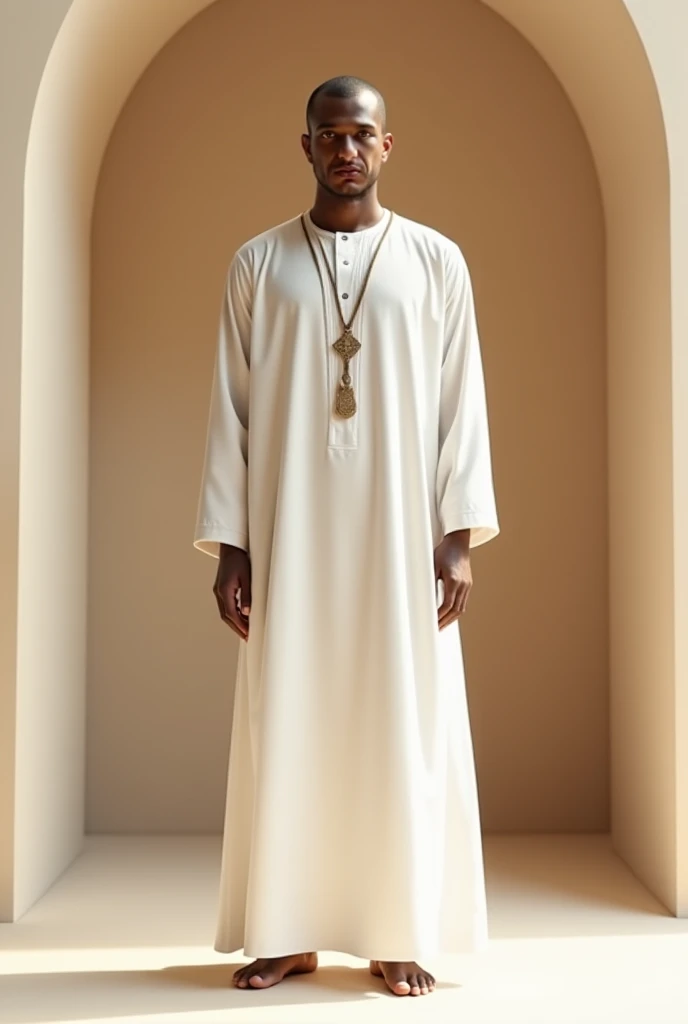 Generate 16:9 images of Adamu standing beside his bed, clean white caftan with Hausa cap. His caftan visibly shows a pronounced bulge, indicating his oversized manhood. His room is decorated in a traditional Hausa room.
Adamu is a tall, muscular, handsome, and light-skinned Hausa man with a neatly trimmed beard