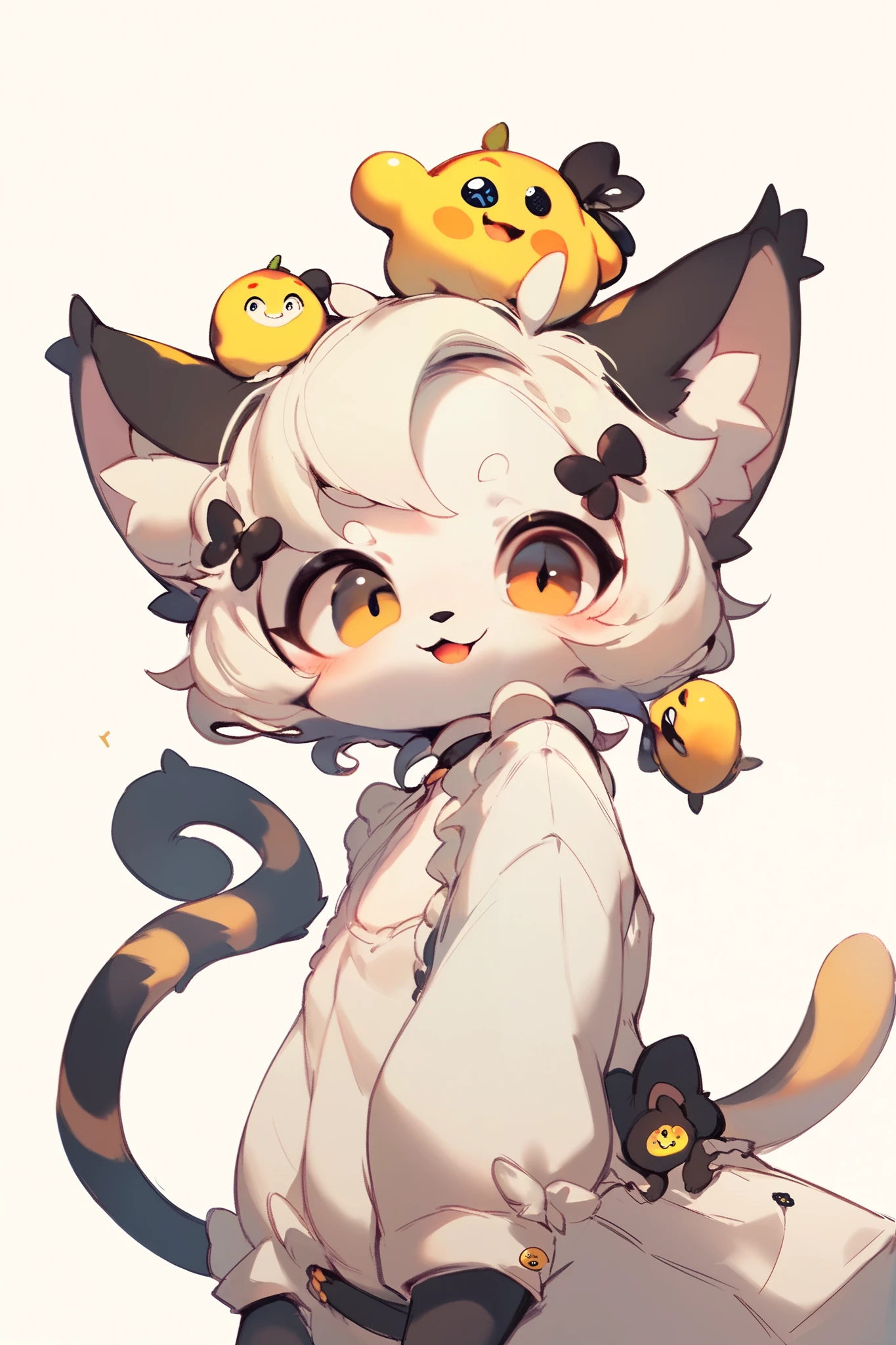 A whimsical Cat。emoji,anthropomorphic style,black strokes,solid background color,different emotions,multiple poss and expressions.8K--ar 3:4 --style cute --niji 5