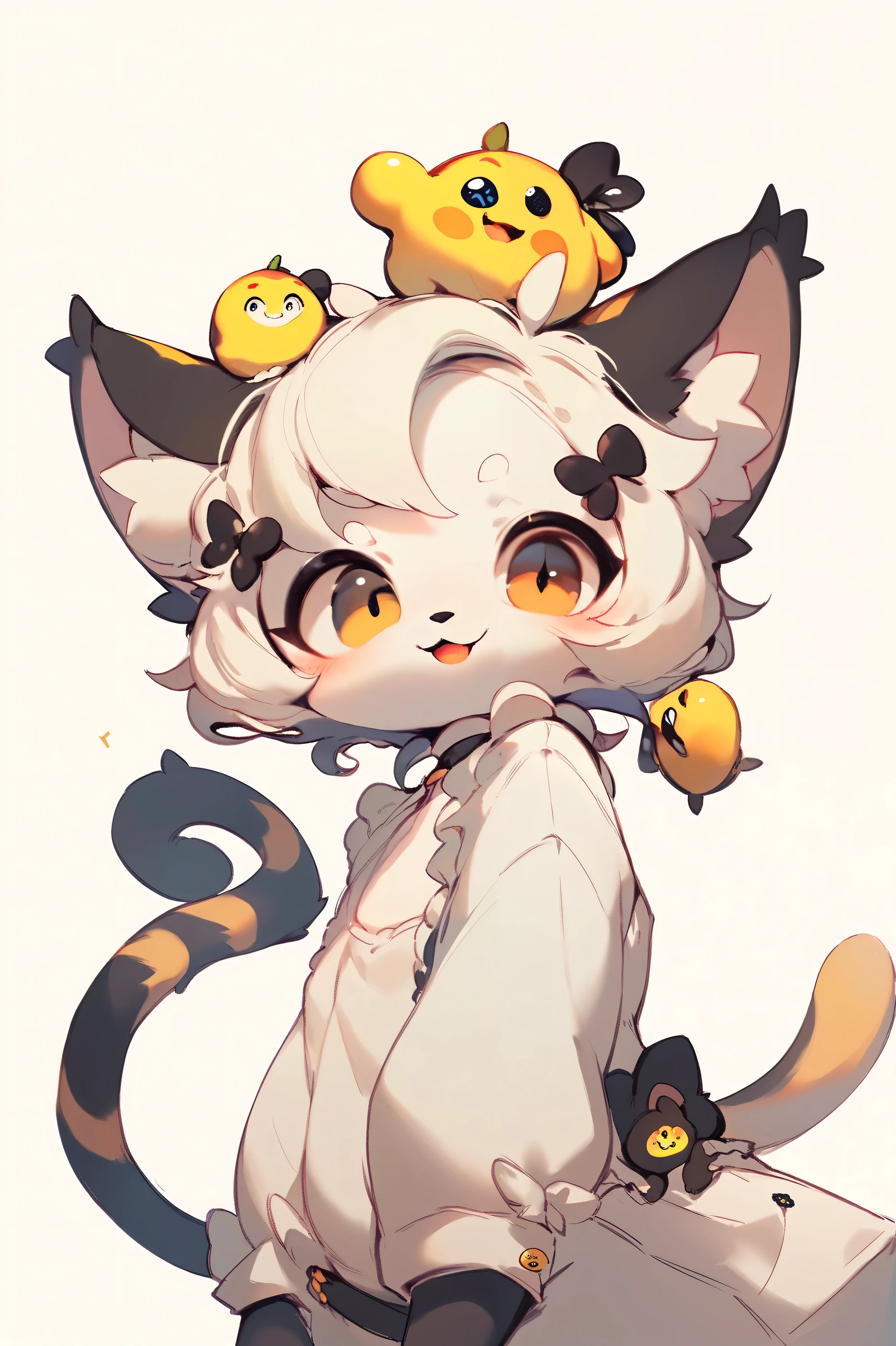 A whimsical Cat。emoji,anthropomorphic style,black strokes,solid background color,different emotions,multiple poss and expressions.8K--ar 3:4 --style cute --niji 5