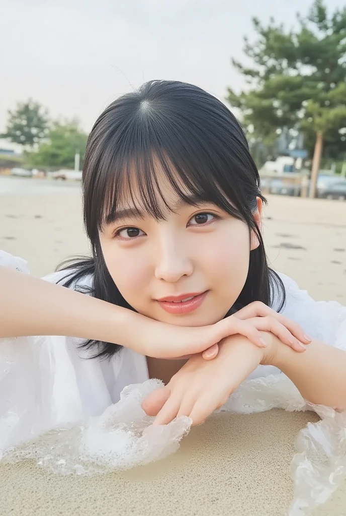 (wearing ,camisole),{{see through:1.6}},{{be wet in the body,water immersion,steam,sweat:1.3}}, {erect nipples},Top quality, 1 beautiful Japanese woman, teen,high school student,(18 years old),medium hair, (Black hair:1.2), Ultra-realistic capture, Highly detailed, High resolution 16k close-up of human skin. Skin texture must be natural, With such detail that pores can be finely identified. Skin should look healthy, In a uniform tone. Use natural light and color,