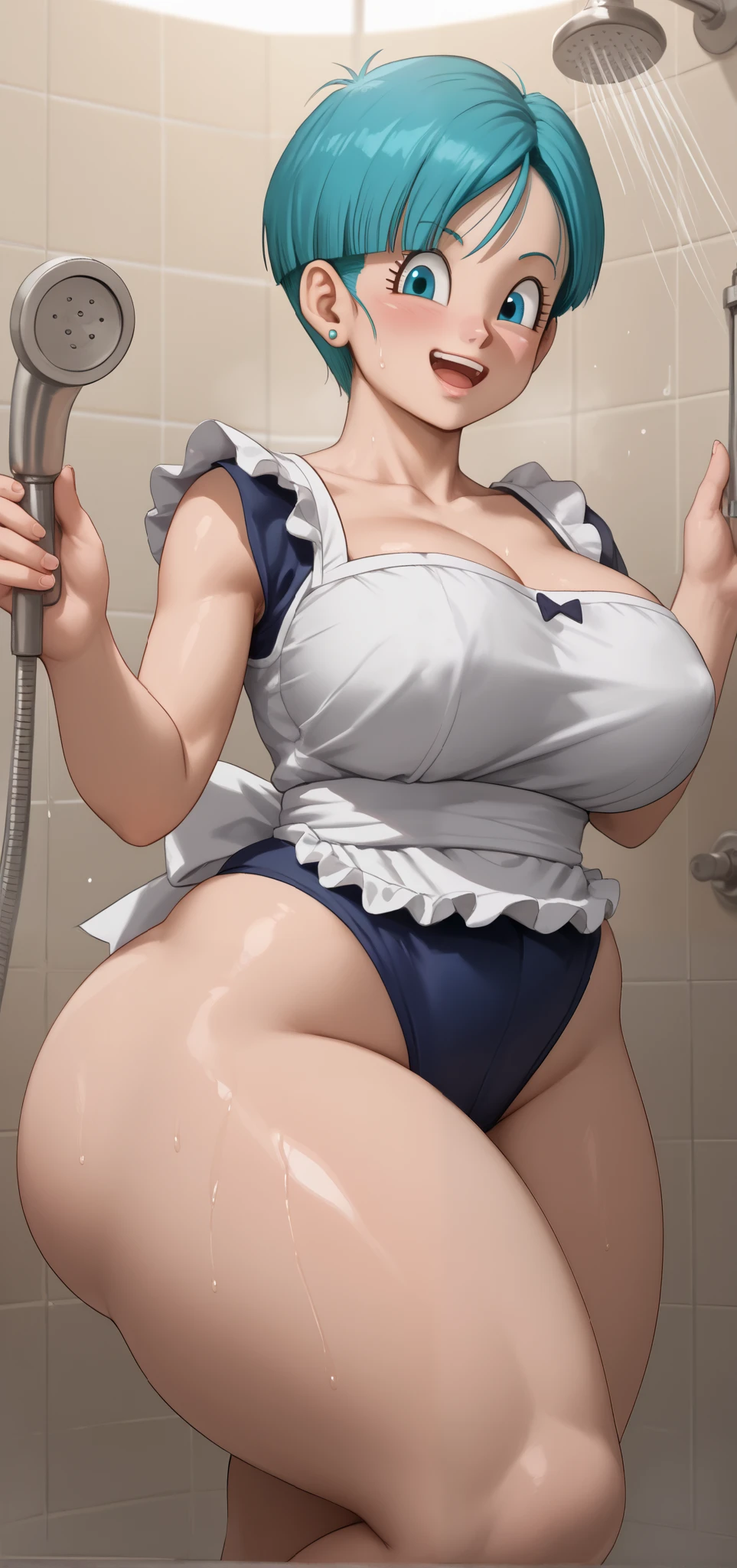 Purple Short Hair　Glasses　Metallic navy blue school swimsuit　stockings　50 years old　赤いルージュのplump唇　Round face　plump　((Looking into the camera))((Mature woman urinates a lot))　Sweaty body　((A horny celebrity MILF is waterboarded and brought to an intense orgasm, Drooling, Sweating、Leaking a large amount of urine.))　Leg spread　((Mature woman gets soaked with a lot of lotion and urine on her face and body.))