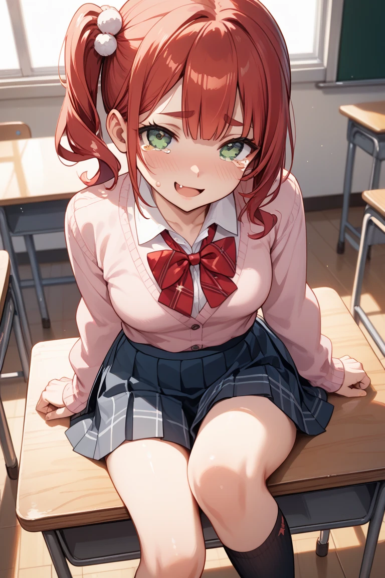 (Highest quality, 4K, 8k, High resolution, masterpiece:1.2), Very detailed, Picturesque, Animated Photography, Photo Animation:1.37)、Japanese schoolgirl、(brown Hair)、(ミディアムロングヘア)、uniform、White shirt、Yellow-green checkered skirt、Navy blue jacket、Black choker、classroom、Nakano Nino
