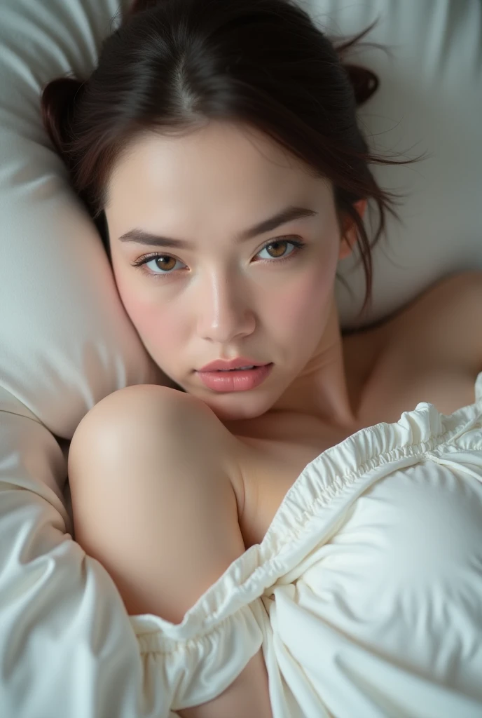 (RAW photo: 1.2), (photorealism: 1.4), top quality, beautiful detailed girl, huge file size, high resolution, 8k wallpaper, fine detail, highly detailed 8k wallpaper, hyper realistic, super detail, masterpiece, A young korean woman, 16 year old girl, very detailed eyes and face, beautiful natural lips, clear white skin, light on face, wet shot on her white body, sexy pose, varied pose, long black hair, beautiful perfect breast, girl, ((sleeping in the pillow)), sleeping, shot from below, bedroom, rainy days, dark sky, ((Closed Your Eyes)), (making love pose)