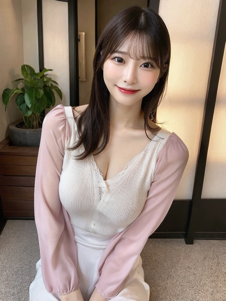 On the table、best quality、Photorealism、Finely、high resolution、８wallpaper、Perfect dynamic posture、Beautiful slender eyes and long hair、（Big breasts 1.2）、casual sexy pose、Random situations、Selfie Angle，Looking at the camera，（Tight round neck black mesh lace shirt）、、Gentle smile、50 years old、（Perfect Eyes 1.3）、Mature adult beauties、Japanese、
