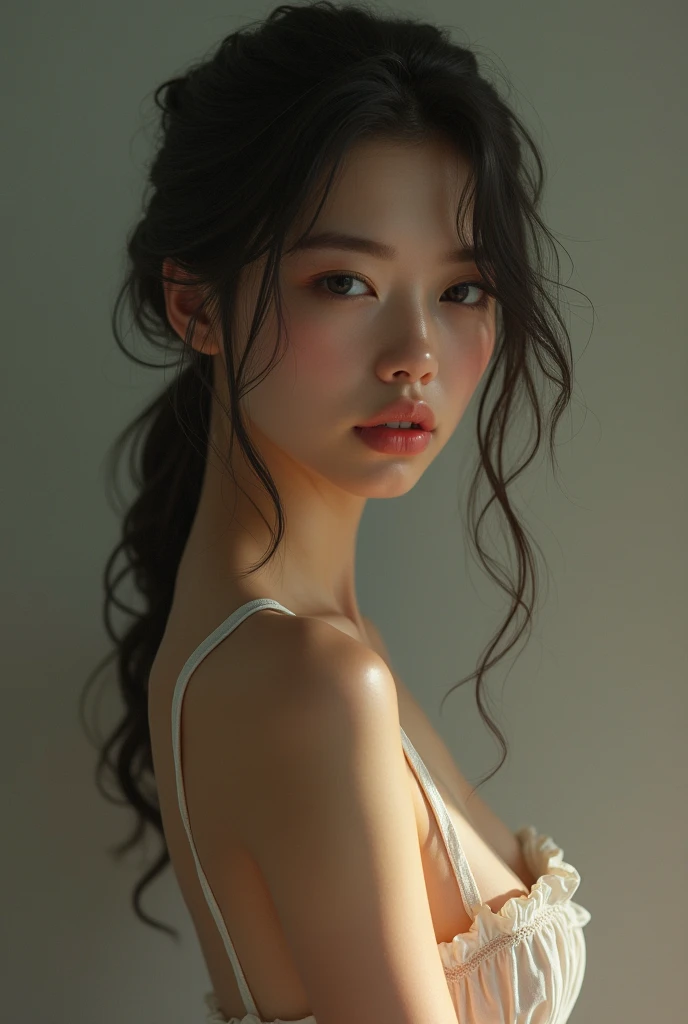 (Best quality, 8k, 32k, Masterpiece, UHD:1.2), NSFW, Korean girl, seductive face, sweating, wet sheer clothes, nude, indoor, shower, water dripping, front lit, well-lit face, sexy pose, ????? looking, wet panties, wet hair, see-through ??????