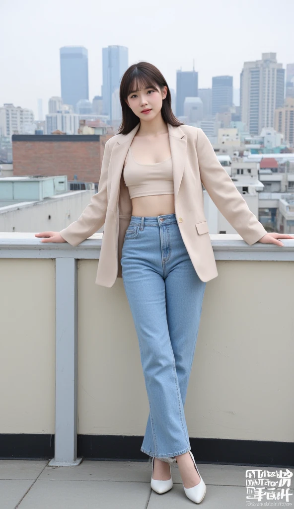 a 20 year old actress is the most beautiful woman in the world, her face is the prettiest, blazer is worn with shirt on her upper body, her vagina between opened legs, two pairs of labia under a clitoris, her pubic hair, she is sitting on a couch, nsfw, best quality, highly detailed, masterpiece, ultra high res, photo realistic, 8k