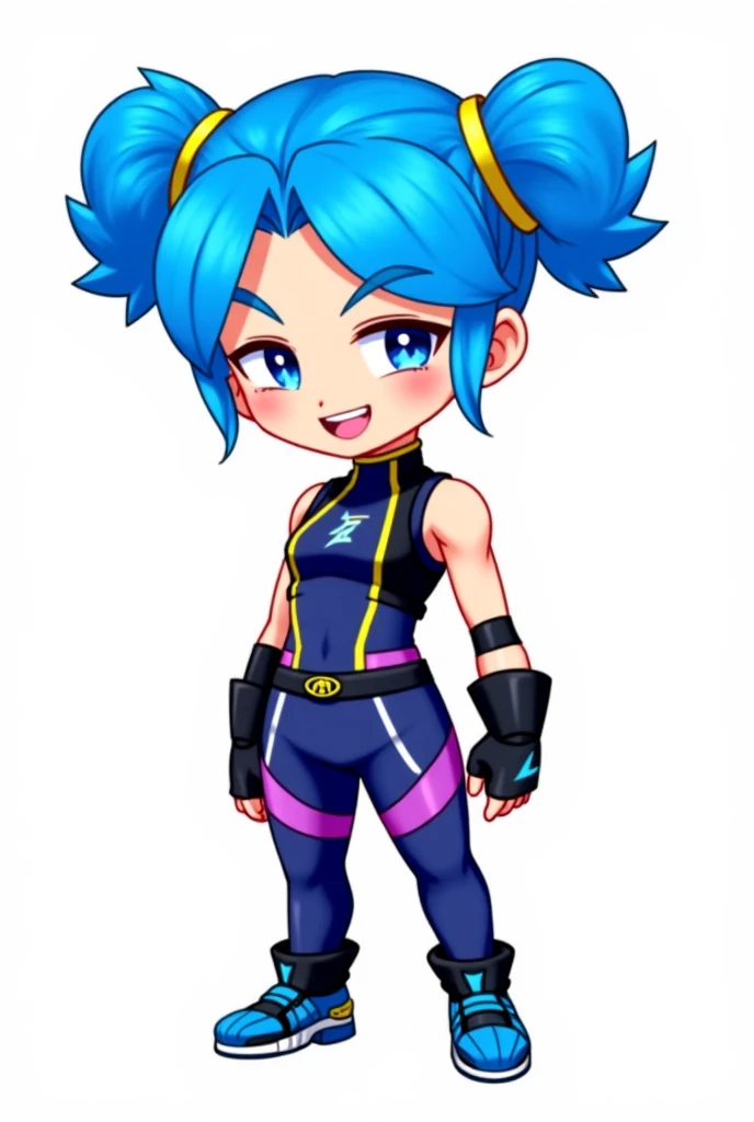 • Head:
• Short, spiky green hair with a slightly messy, windswept look.
• Light skin tone with a cheerful and relaxed expression.
• Eyes are closed, giving the impression of a contented smile.
• No visible accessories or facial hair.
• Upper Body:
• The character is wearing a sleeveless black bodysuit that covers the neck and torso.
• A black tattoo of an insect (possibly a beetle) is visible on the upper left arm.
• The bodysuit is form-fitting, emphasizing the character’s slim and athletic build.
• Long black sleeves are worn on the arms, starting from the biceps down to the wrists.
• Lower Body:
• The bodysuit extends into loose, cropped black pants that reach just below the knees.
• The character’s legs are also covered in black, form-fitting material down to the ankles.
• The character is barefoot, with visible toes, adding to a grounded and natural look.
• Pose:
• The character stands with a relaxed posture, both arms slightly out to the sides.
• The expression and body language convey a sense of peace and contentment, as if the character is enjoying a quiet moment.
• Overall Appearance:
• The character has a sleek and minimalist appearance, with a focus on the contrast between the bright green hair and the black outfit.
• The overall design is simple yet striking, with the insect tattoo adding a unique and personal touch.
• The character exudes a sense of calm and tranquility, combined with a hint of playfulness in the expression.
male,solo, Simple Background,
