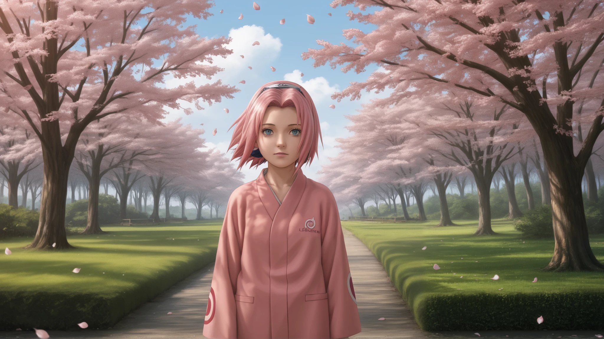 1. Detailed scene:Sakura Haruno, short pink hair, serene expression, wearing a pastel-colored kimono, standing amid a field of blooming cherry blossom trees, soft afternoon light, petals falling gently around her, Masashi Kishimoto anime-style, detailed facial features, tranquil atmosphere.2. Optimized prompt:sakura_haruno,short_pink_hair,serene_expression,pastel-colored_kimono,blooming_cherry_blossom_trees,soft_afternoon_light,petals_falling,masashi_kishimoto_style,detailed_facial_features,tranquil_atmosphere,4k,ultra-detailed,masterpiece,highly_realistic,photorealistic,professional_digital_art,vibrant_colors,delicate_lighting,cinematic_composition