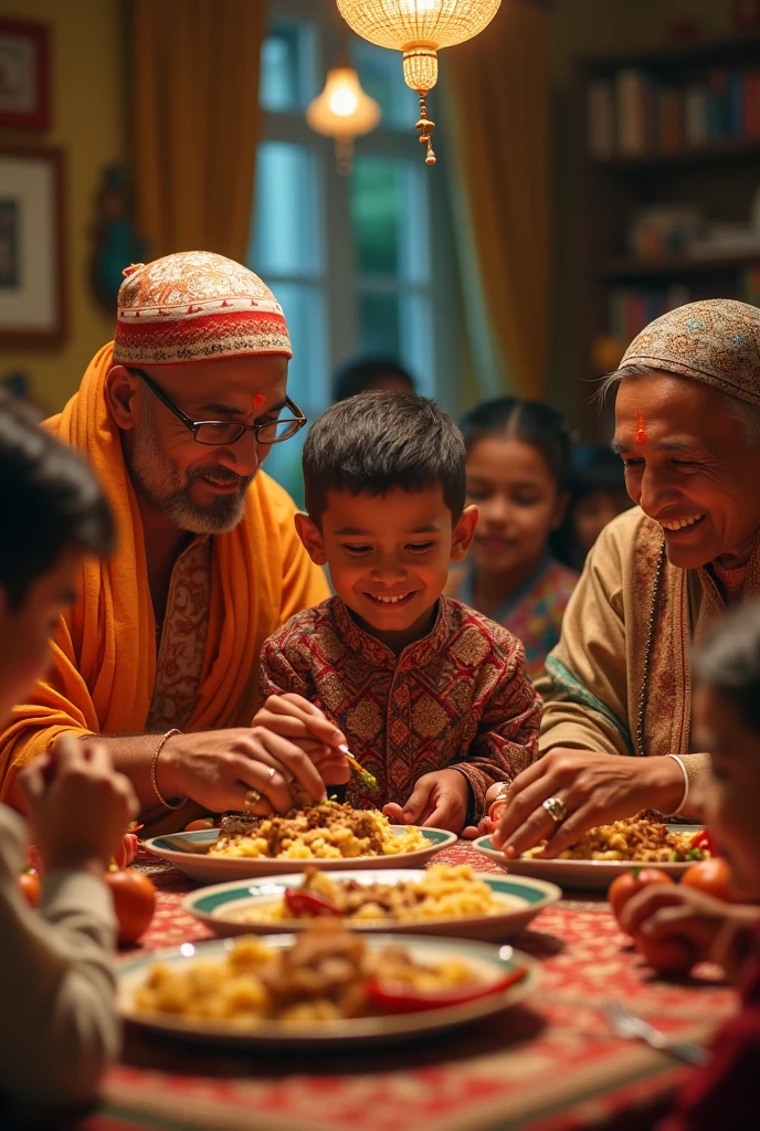 Photograph of a hindu nepali father celebrating fathers day with their kids indoor