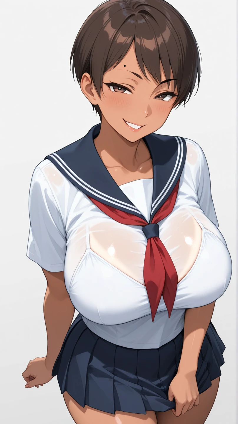 、(masterpiece、Highest quality)、Highest quality, Ultra-high resolution, (((masterpiece))), alone, Sweat、Big eyes, Composition from the front、Shortcuts、Embarrassed face、Blonde Hair、Cut your hair short、School classroom、Sailor suit、skirt、short hair、Browsing Caution、Upper body naked、Breasts exposed、Nipples、Large areola、Sitting in a chair without a backrest、Internal Medicine Examination、Woman showing her body、belly button、真Composition from the front、School Insurance Office、curtain、cubicle、window、door、Fluorescent lamp
