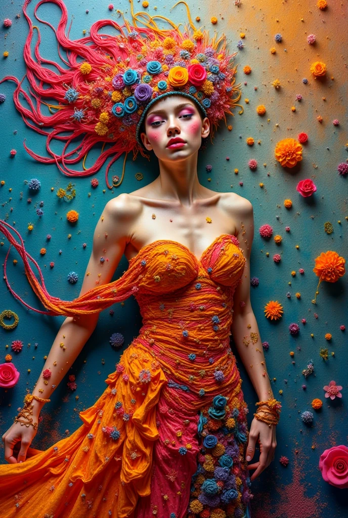 1woman,,Cosmic,long hair,bright colors,Light particles,Mshiff,wallpaper art,UHD wallpaper,stars,galaxy,(silhouette:1.3),light streaks,abstract,(shibari:1.3),bondage,glowing rope,ink,