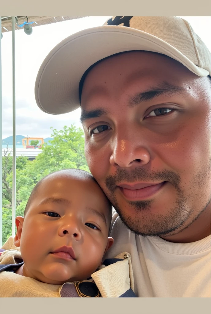 There is a man and a child who are smiling together, alta qualidade