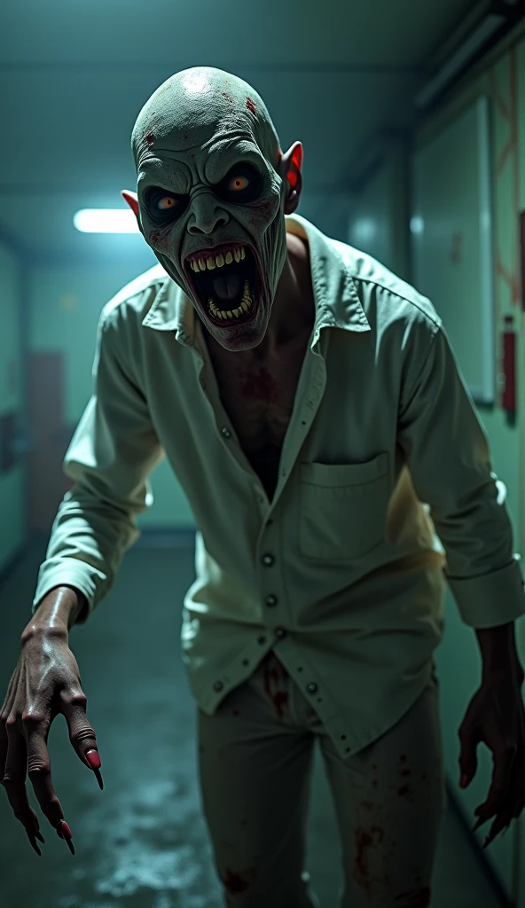 A man in a straitjacket lying in a hospital bed at night, a demonic face watches him on television as he tries to scream for help
, dynamic lighting, photorealistic, trends in the art station, stunning visuals, nebulous, creative, cinematic, ultra detailed, atmospheric, ambient lighting, scary art, bad quality, heavy film grain, desaturated, dark tones, horror, horror, nightmares, psychological terror, 90s