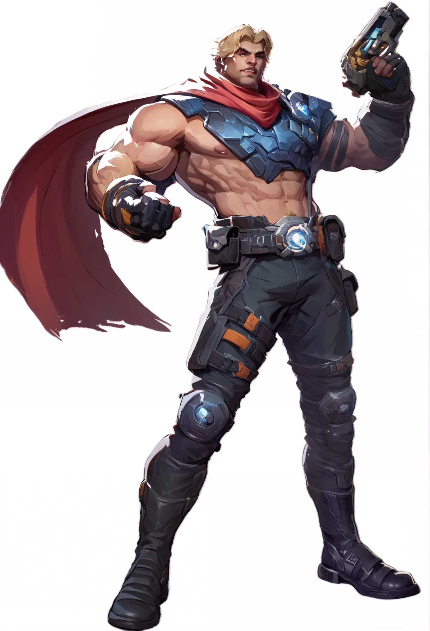 Bishop is a character known for his distinct appearance, which includes a muscular build and a unique costume. His outfit typically features:
- **Colors**: Dark blue as the primary color, accented with orange stripes and details.
- **Accessories**: He often wears a red scarf around his neck and has a utility belt with pouches, adding a tactical element to his look.
- **Weapons**: Bishop is usually depicted with a large futuristic firearm, showcasing his role as a combatant.
His overall appearance conveys strength and readiness, fitting for a character in a superhero context.
