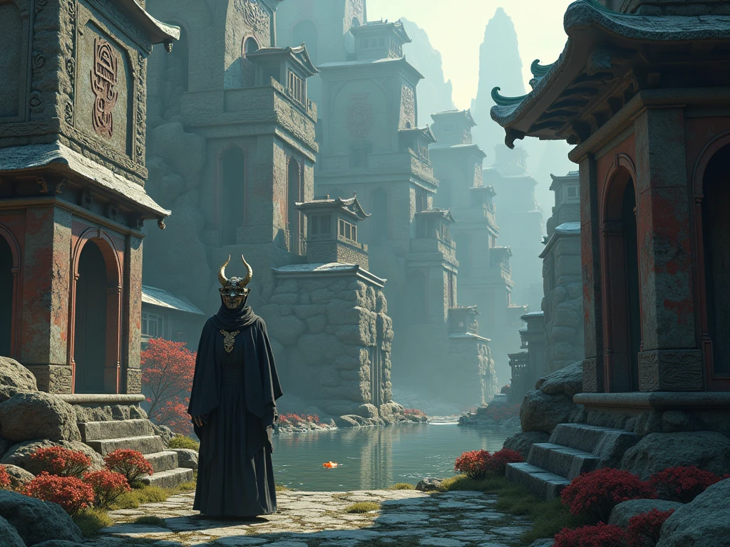Bald Tang Dynasty young monk, a bald man monk in a cassock, walking through the street with a Zen staff, there are white dragon horses, auspicious clouds around Yang J, Zhu Feng, Andreas Rocha style, Titi Luatong, Victor Wang, conceptual art | Zhu Feng, Zeng Jing, Wu Baiyade, Yang Jin, Ren Xiong, Ju Chao Tang monk. The monk of the Tang Dynasty, with a resolute face, holding a Zen staff and a white dragon horse, walked forward, with magnificent and auspicious clouds in the background