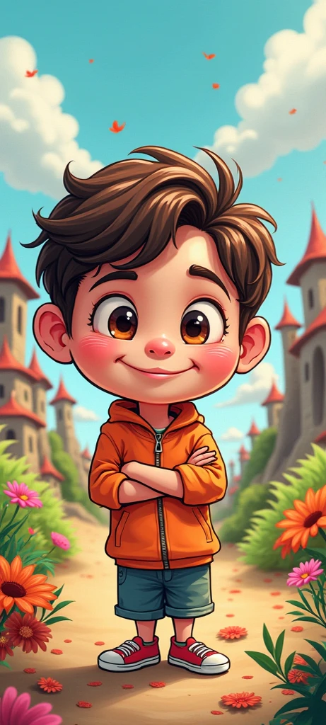 Curly-haired boy with glasses and wavy cartoon-style hair
