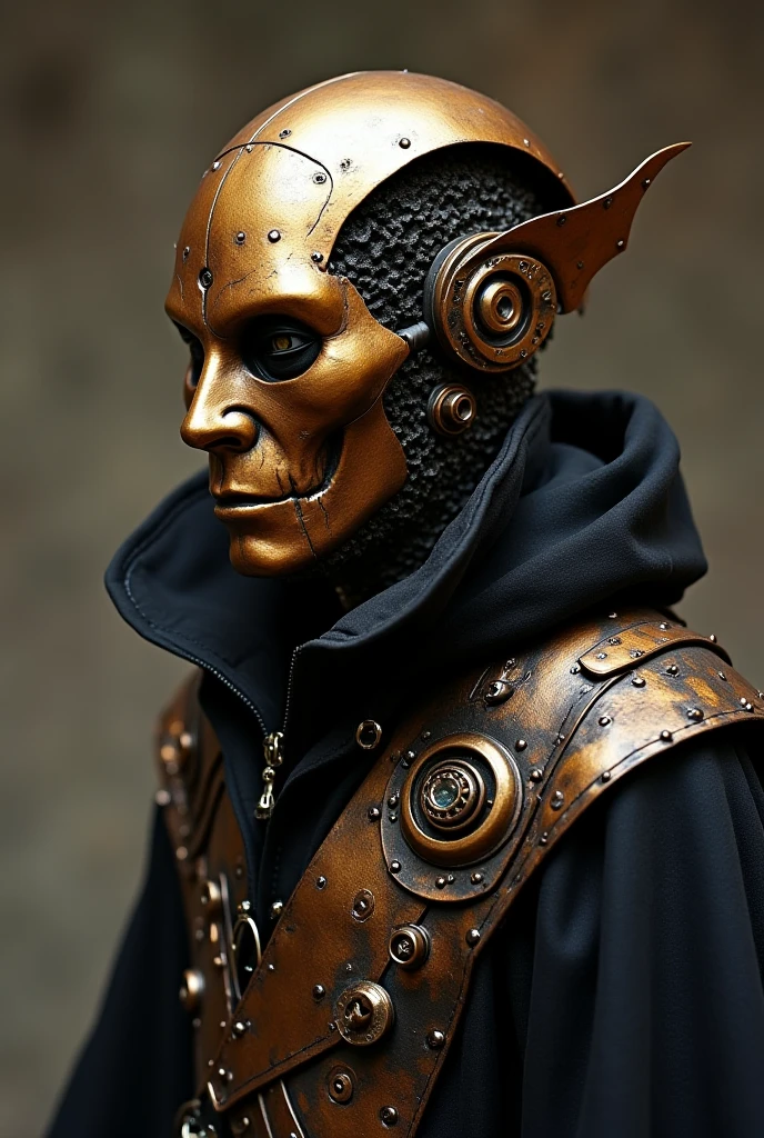 Vox is a tall and thin demon. It has a flat screen television as a head, which projects its large red eyes with blue pupils and its bright blue teeth. His eyebrows are different colors; the left is white and the right is dark blue. In a steampunk era