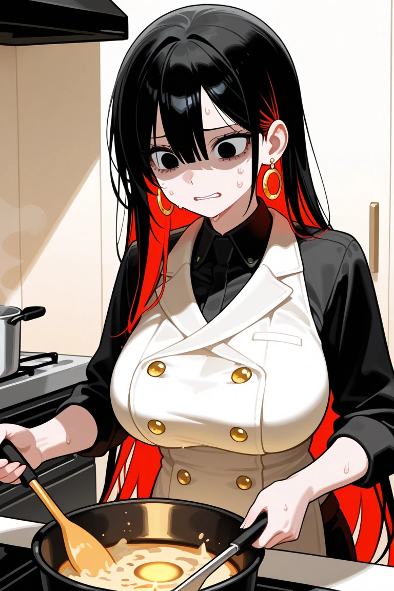 Create a beautiful woman with black hair wearing glasses while cooking.
Imagine a radiant woman with sparkling black glasses nestled on the bridge of her nose. Her long, luscious black hair cascades down her back, a glossy curtain framing her refreshingly simple features. A skillful cook, her tired but joyful eyes are focused intently on the stove. The aroma of simmering spices wafts through the air, mingling with the sense of warmth and love her presence exudes. The artistry of her movements as she manages the sizzling pans adds an alluring touch to her enchanting portrait.