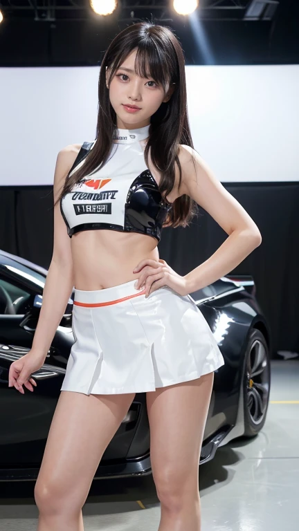 (8K, Ultra-high resolution, Highest quality, Tabletop:1.2),(18-year-old:1.2)、Race Queen、(motor Show)、fellow、Racing Car、Long legs、(Insincere laughter)、(avert your eyes)、8K、Japanese girl's life々Beautiful portrait、Photorealistic、Ultra-high resolution、Highest quality、Earrings、 (Big Breasts, Cleavage:1.2),(High leg)、(((Vinyl Mini Skirt Costume)))、(Laotex)、Shiny Costumes、(From below:1.2)、(Makuhari Messe)、(((Toyota、Nissan、Honda、BMW,Audi、ford, wait.)))、Stand next to the car、Arms crossed、(Panty shot:1.2)、(High-end cafe:1.4) break (Natural skin texture、Detailed skin、Hyperrealism、Ultra Sharpness)、Intricate details、Depth of written boundary、Dim lighting、Korean Idol、Nogizaka Idol、Gravure idol pose、Fashion model posing