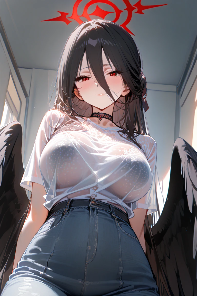 alone, One girl, View your viewers, sketch, Flat Color, 2D, anime, anime coloring, Black Hair, long hair, horn, cowboy shot, (Pure white lace bra, Pure white lace panties), Crying face, large breast