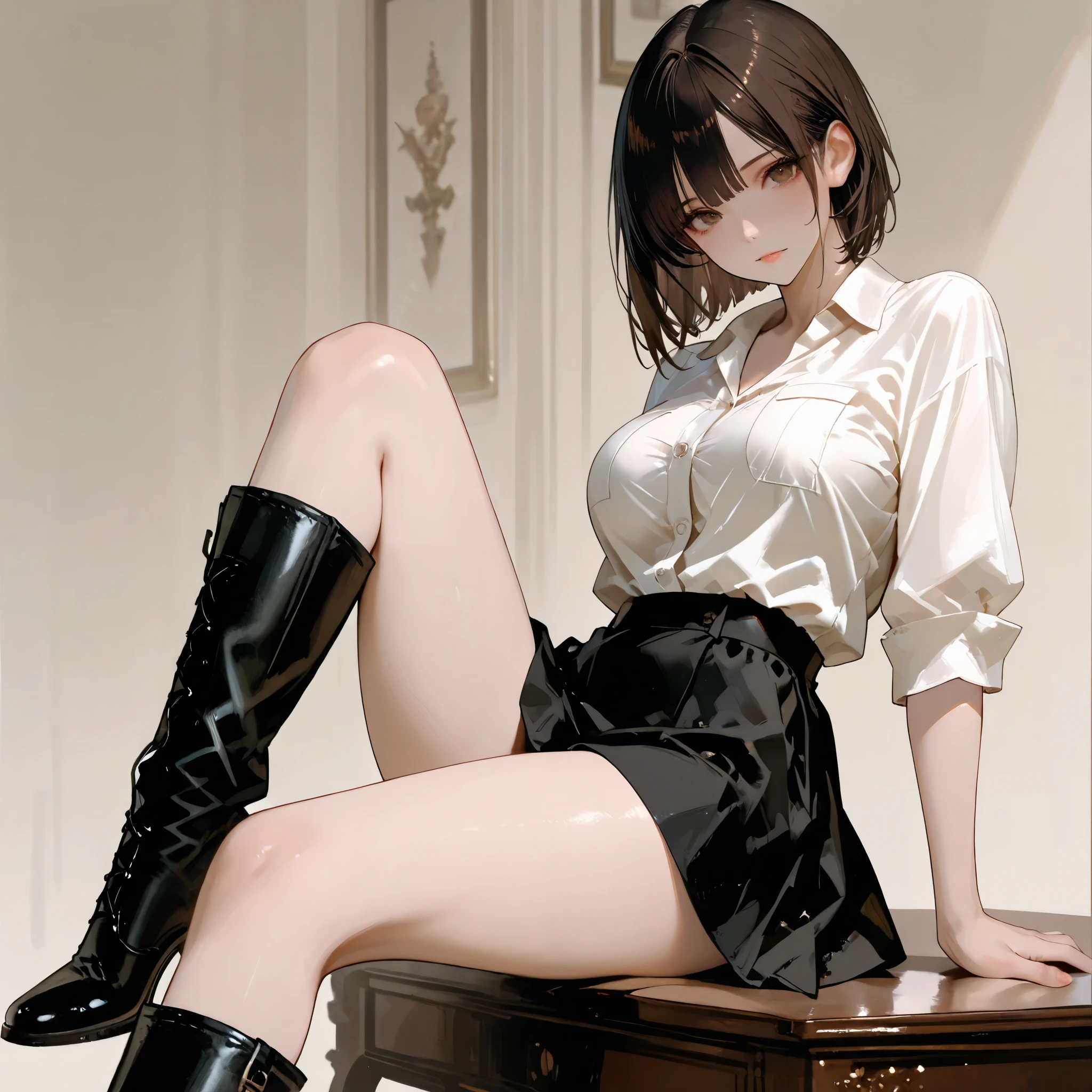 naked girl with high heel boot wearing a cap beautiful eyes
