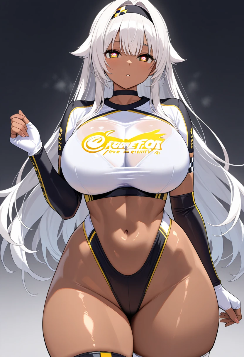 masterpiece, best quality, very aesthetic, absurdres, 1girl, mature_lady, ,1girl, beeswax \(arknights\), arknights, horns, animal ears, dark skin, dark-skinned female, goat horns, white hair, goat ears, yellow eyes, long hair, goat girl,mole under mouth,Brazilian / Portuguese-Brazilian,floating_clothes