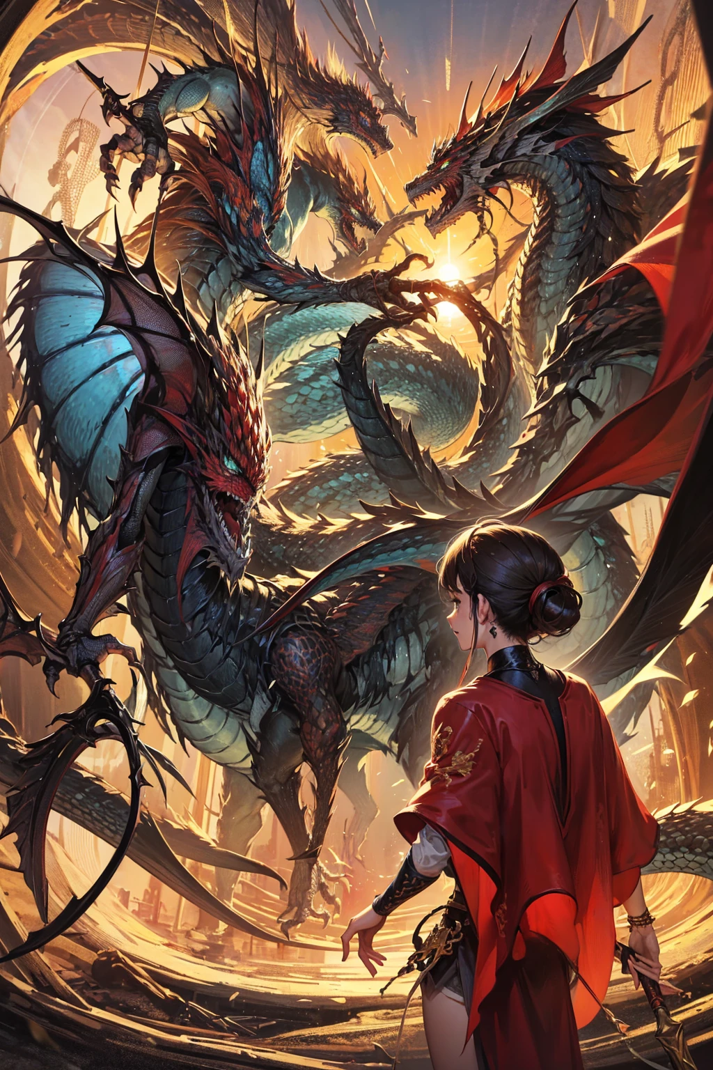 1 epic dragon, detailed dragon, yellow dragon, black dragon, dragon scales, dragon wings, dragon claws, dragon teeth, dragon eyes, dragon head, dragon body, fantasy dragon, powerful dragon, fierce dragon, cinematic lighting, dramatic lighting, moody lighting, dark atmosphere, dramatic contrast, digital painting, highly detailed, 8k, cinematic, photorealistic, concept art, masterpiece