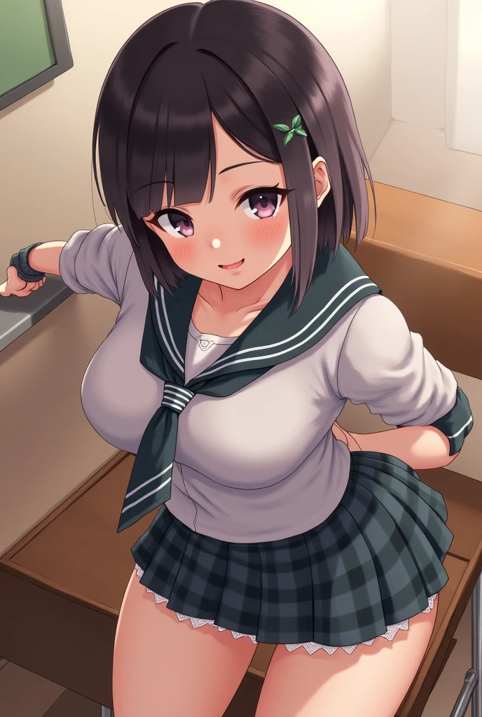 Masterpiece:1.2, Best Quality), 1lady, Solo, 10 years old, Little sister, Brown hair, Long straight hair, Pink Eye, serafuku, Slender, nude, detailed nipples, detailed vagina, class room, schools, Dinner time, embarrassed expression, Seductive thighs, white tights, Bewitching posture, Obscene, blushed, Model-like body, perfect legs, Perfect arm, perfect fingers, open your legs, lying on desk, embarrassed expression, hair band, snaggletooth, lying, Spread your legs apart, Joyful look, Confident Smile, Hearty laughter, Keep your gaze straight ahead, Gaze towards the audience
