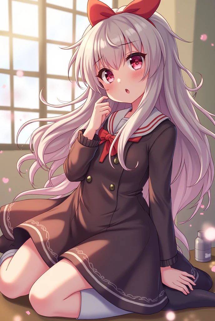 Highest quality、masterpiece、beautiful、Detailed、Age: 18、classroom、dynamic pose、sit astride、open legs、in heat、covered erectile nipples、Taking a bite of melting soft serve ice cream、(Cream on thighs:1.4)、cream on スカート、wearing スカート