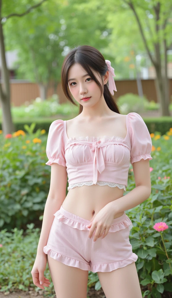 ((((highest quality))))、(((Ultra-precision CG16K wallpaper)))、(((masterpiece)))、(((Super detailed)))、(((super extreme details)))、1people's women、 female、18 year old female、((Japanese face))、((very beautiful face))、((Zuo々Ki Nozomi:1.5))、((straight semi-long hair:1.3))、(shiny hair)、bangs up to eyebrows、beautiful brown hair、beautiful delicate eyes、brown eyes、raised eyebrows、high nose、small nostrils、small mouth、seductive lipouth slightly open、beautiful breasts、C cup size breasts、cleavage、plump body、perfect proportions、perfect anatomy、perfect composition、beautiful detailed shading、beautiful natural lighting、beautiful detail glow、Depth of the bounds written、(((High chroma)))、(((real:1.9)))、((vivid:1.4))、((beautiful skin))、((skin texture))、((realな皮膚感))、(((cowboy shot:1.5)))、((Angle seen from the front:1.5))、((smile:1.4))、(Eyes looking at me:1.5)、bright sunshine、(((tulip field:1.3)))、(standing pose:1.5)、(((sailor suit jacket、pink panty clothes:1.6)))、