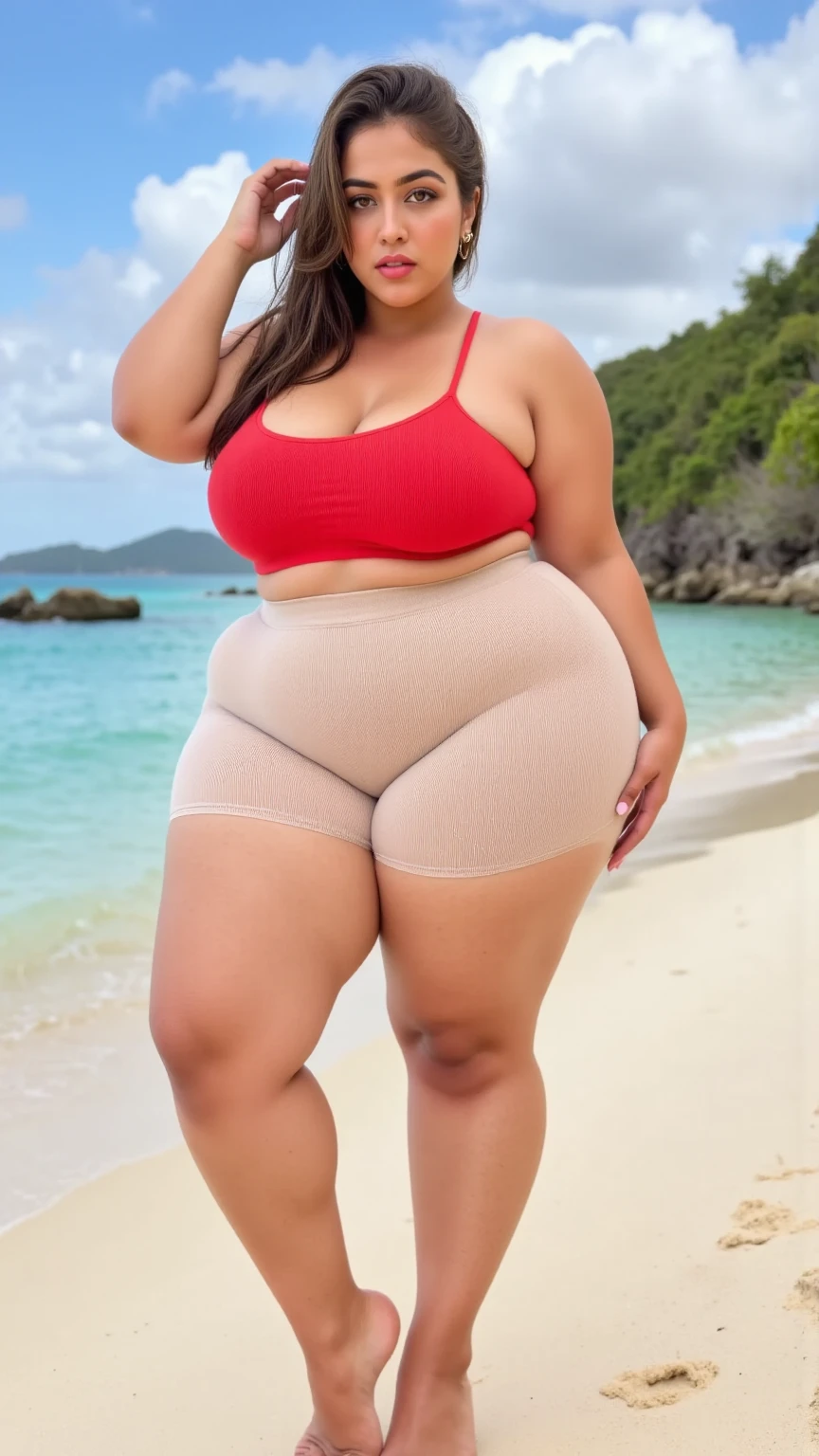 high quality photographer, very detailed quality, chubby Malay woman, very beautiful, curvy body, wearing a sports bra, very big breasts, sexy long tights, big smooth thighs free pose,
sexy smile, realistic, high quality results 8k hd, very detailed results.