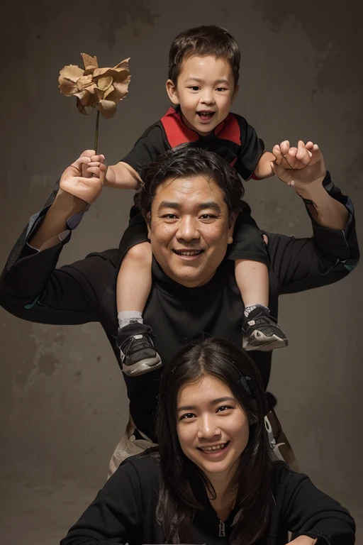 Asian boy holding a baby, good lighting, smooth hair, glossy skin, blur background, high quality, 8k resolution, cute, soft fabrics, tropical environment, remove rgb effect, realistic, no multiple fingers