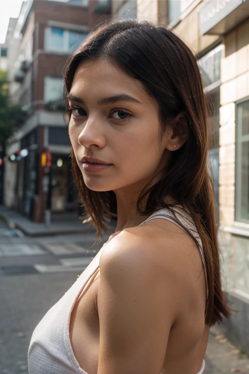 ((Latina pre-teen)), beautiful girl, freckles on her face, light blue eyes, large earrings, white tank top, square neckline, black leggings, no panties, realistic vagina, close-up from thighs to face, head shot short, very light skin, very long hair, wavy hair, red hair, busy subway car, photorealistic, indirect lighting, volumetric light, ray tracing, hyperdetailed, best quality, ultra-high resolution, HDR, 8k