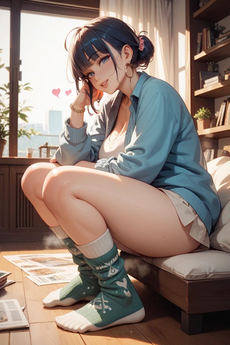 masterpiece,best quality,ultra detailed, girl,Chainsaw man Makima in a tank top smoking a cigarette in a messy room,1990s