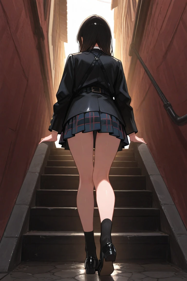 (Masterpiece:1.2), (high quality), (pixiv:1.4), (anime:1.4),(Best quality),(artwork created with color sketch, similar to watercolor painting) ,run up the stairs in school campus, (angle from back below), (crop-top:0.5), , long sleeve, navy micro skirt, mini skirt, (white panty), (thighs:1.3), (((color sketch, rough))), ponytail, school bag,nsfw