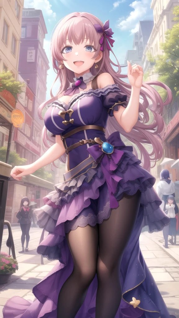 great quality ++ Extremely detailed high resolusionolution, very aesthetic, expressive eyes, (((perfect face))), (((face symmetrical))), (((good anatomy)), (((perfect hands))), (((8k)))), UHD, HD wallpaper, (((high detailed calidra, (((((1girl)))))), only, Masterpiece, Best quality, high resolution, Highly detailed, (illustration), beautiful detailed eyes, (((combatant))), (((1girl)))), (((cuerpo completo))), ((((full body)))), (((((((illyasviel von einzbern)))))), (((blonde hair))), (((((gothic lolita)))), ((((ponytail)))), (((((smile))))), (((frilled dress))), (((dress))), (((lolita fashion))), Long wavy hair, (((red eyes))), (((purple heart promise))), (((milfication))), (((mature female))), ((((((gigantic breasts)))))), (((Accurate fingers))), Unnatural hands, strange eye, Greek columns, outdoors, beautiful majestic forest, vine leaves surrounding the columns, flowering bushes everywhere, clear sky, bright sunny day, heavenly forest, greeting the subjects, (((strolling through the city))), (((walking))), (((female pose))),