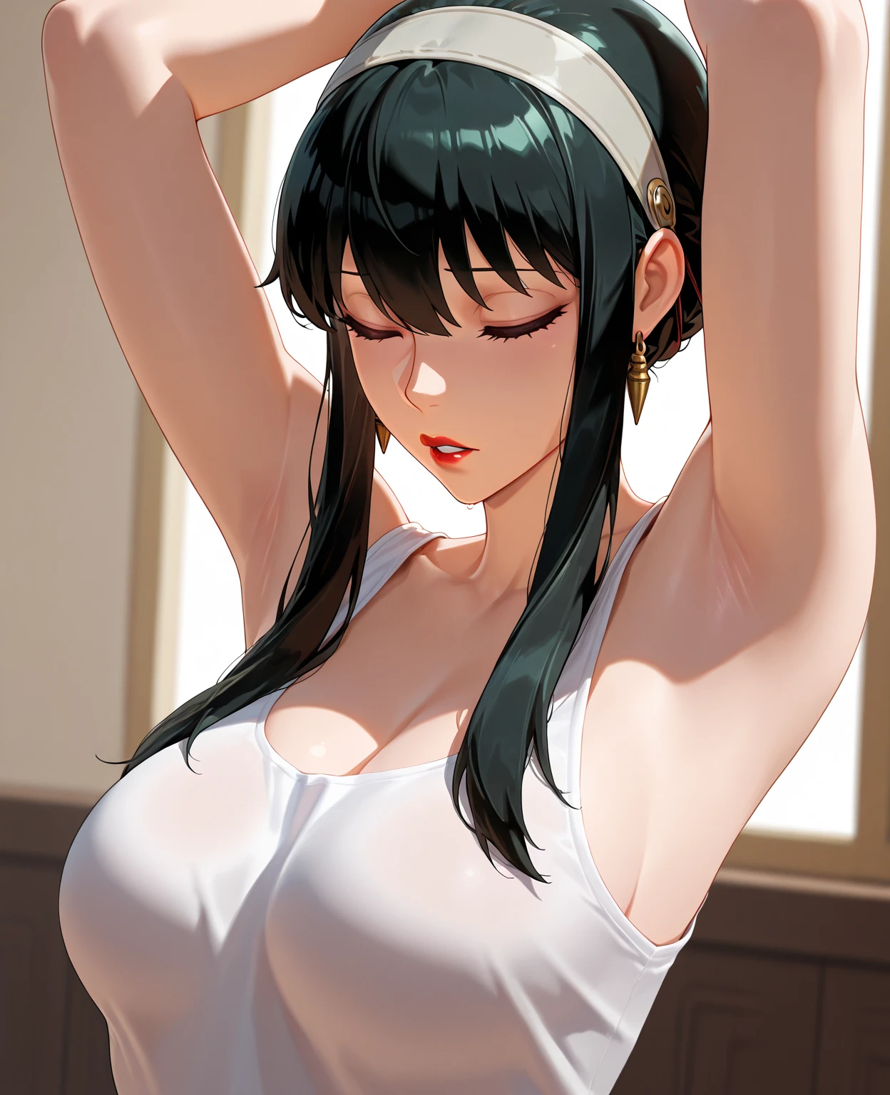 1 female,30 years,Exhibition, Ritsuko Takahashi, alone,(With background:garden, in the spring season, Cherry blossoms) , wide, Straight hair, bun hair, belly button, naked , 裸のnipple, nipple, nipple, nipple, naked genitals, naked pussy, (((Masterpiece),(Highly detailed CG Unity 8k wallpaper),of the highest quality,cinematic lighting,detailed background, elegant and beautiful),(Beautiful and delicate representation of eyes.),super detailed,Masterpiece)),high resolution,super detailed), (have on:transparent black dress, earrings), ((close up)), hands up, hands behind head
